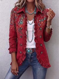 Fayrene™ | Bohemian-Inspired Paisley Ruffle Jacket